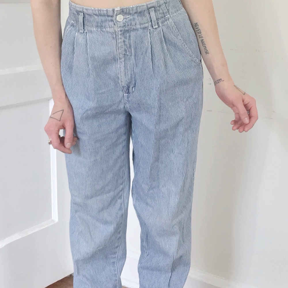 High Waist Vintage Straight Leg Pinstripe Jeans - Picture 3 of 6